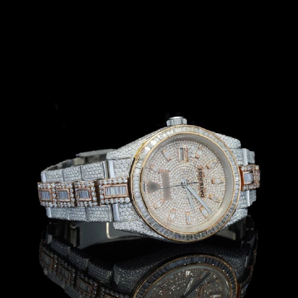 Classic Round And Baguette Moissanite Diamond Wrist Watch