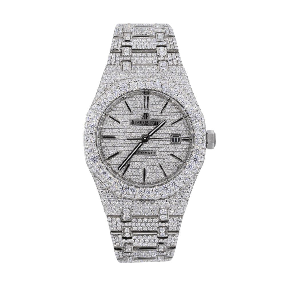 Fully Iced Out Black Stick Moissanite Automatic Watch For Men's