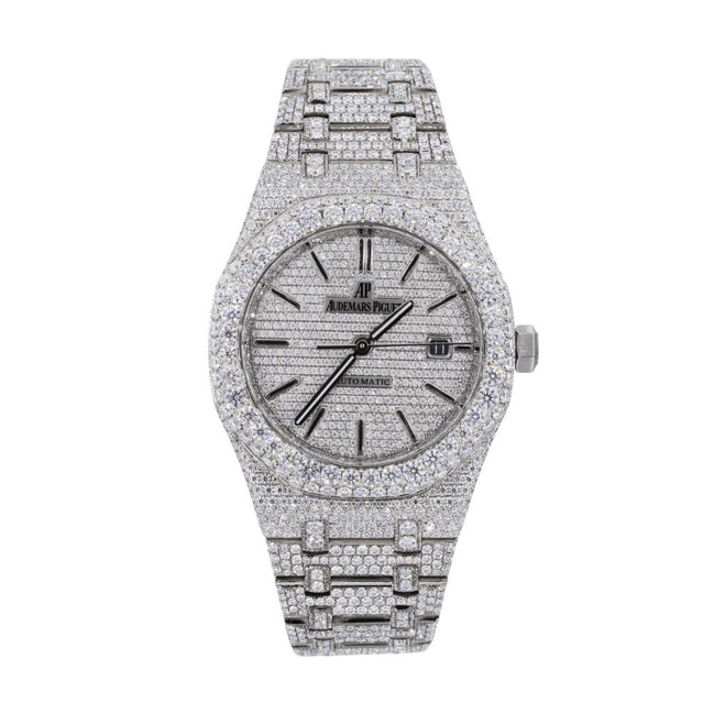 Fully Iced Out Black Stick Moissanite Automatic Watch For Men's