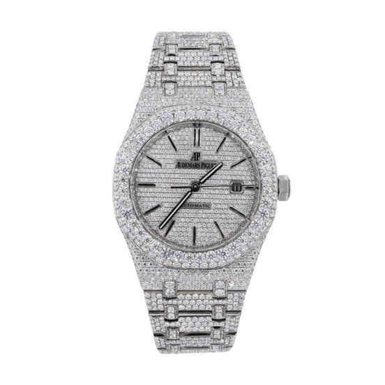 Fully Iced Out Black Stick Moissanite Automatic Watch For Men's