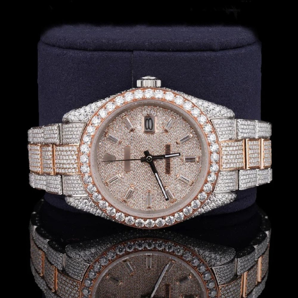 Moissanite Baguette Diamond in Dial Automatic Watch