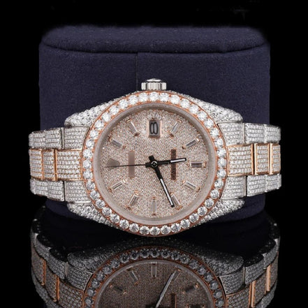 Moissanite Baguette Diamond in Dial Automatic Watch