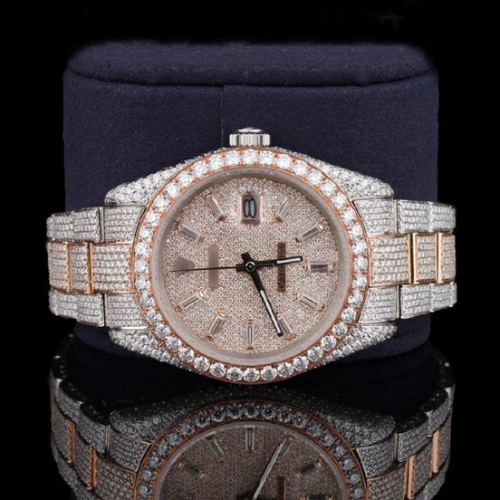 Moissanite Baguette Diamond in Dial Automatic Watch