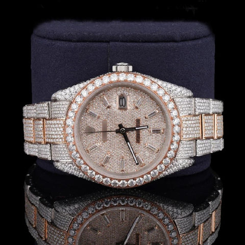 Moissanite Baguette Diamond in Dial Automatic Watch