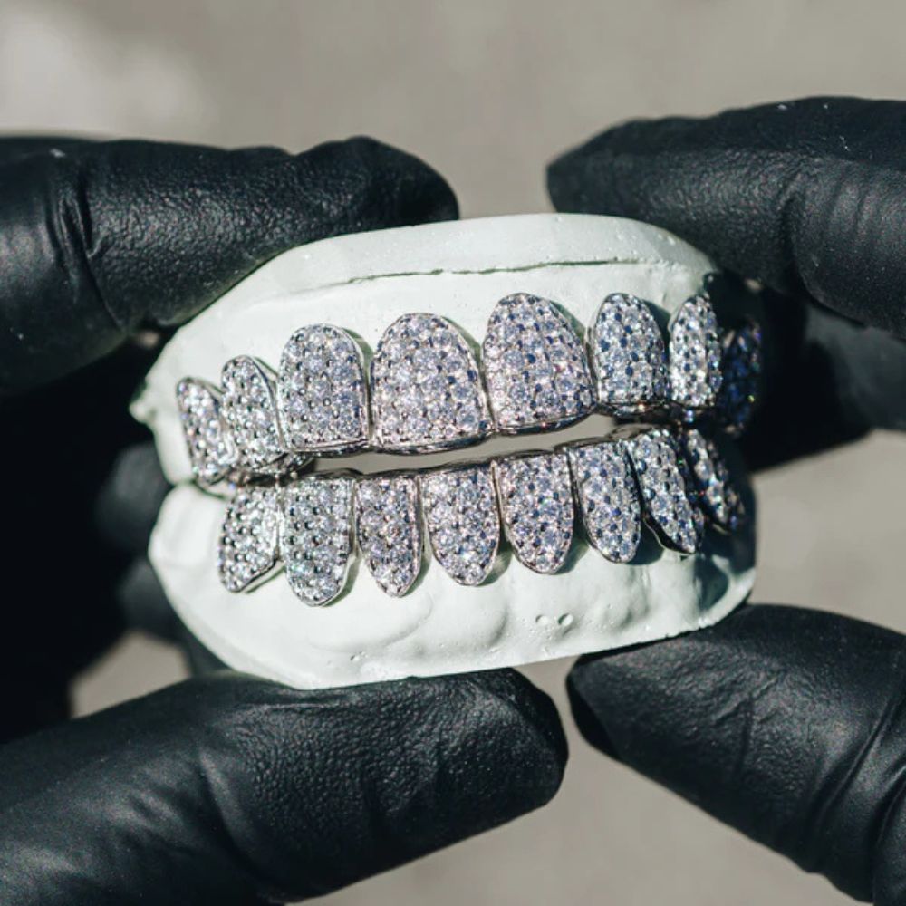 10k White Gold Iced Out 8 On 8 Moissanite Grillz