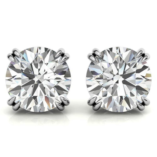 Double Claw Prong Round Cut Moissanite Solitaire Earrings