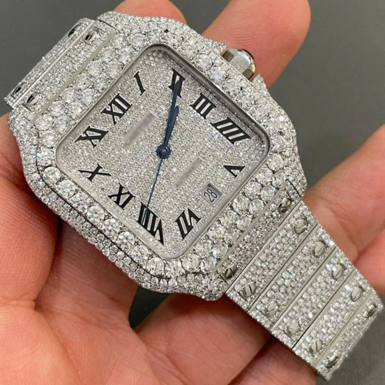 Moissanite Roman Dial Automatic Iced Out Watch