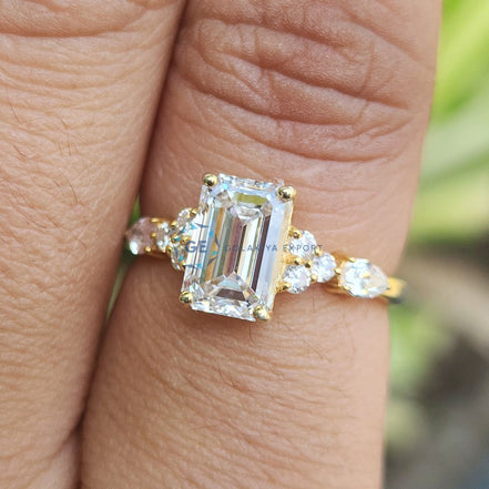 2.5 CT Emerald Cut Lab Grown Diamond Unique Wedding Ring