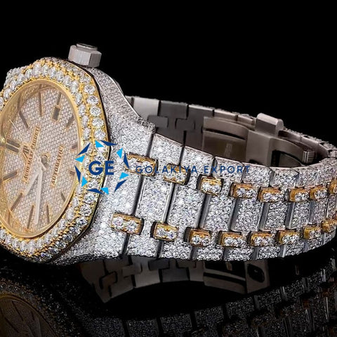 Dual Tone Fully Iced Out Moissanite Diamond Wrist Luxury Watch