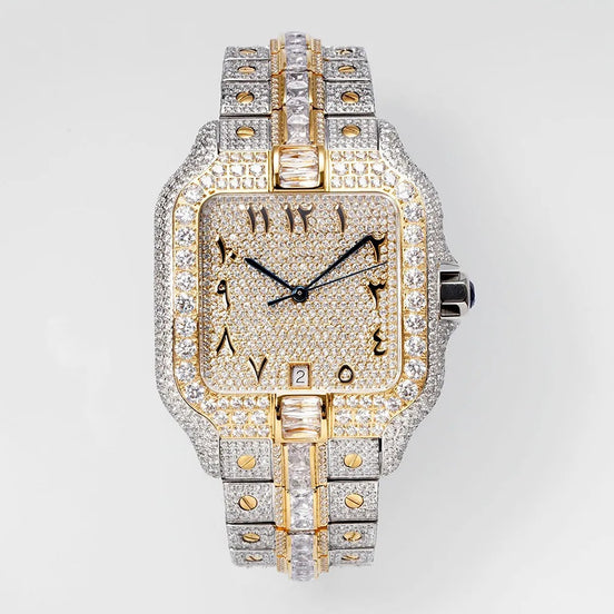 Luxury Arabic Dial VVS1 Moissanite Dual Tone Hip Hop Watch