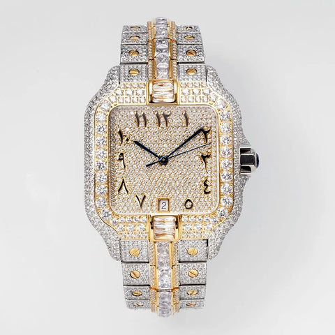 Luxury Arabic Dial VVS1 Moissanite Dual Tone Hip Hop Watch