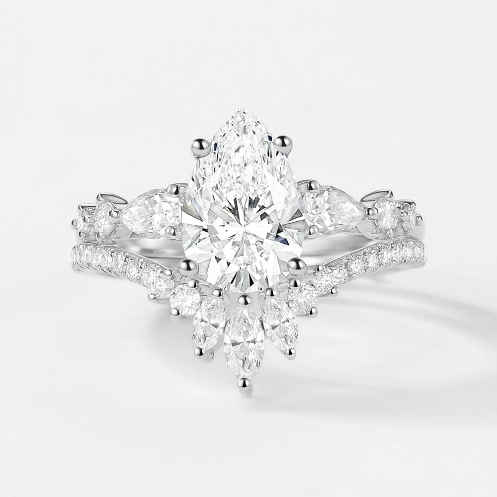 D Color Moissanite Pear Cut Vintage Wedding Ring Set For Bride