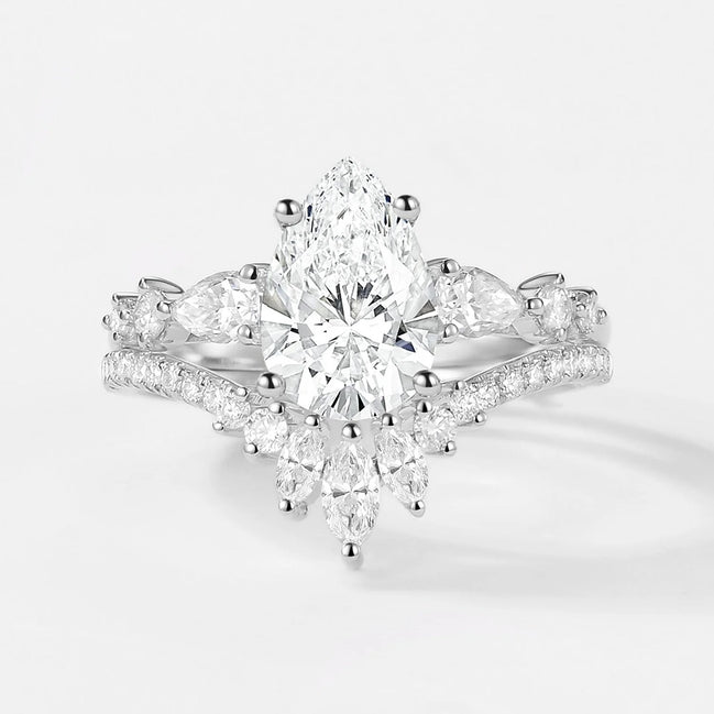 D Color Moissanite Pear Cut Vintage Wedding Ring Set For Bride