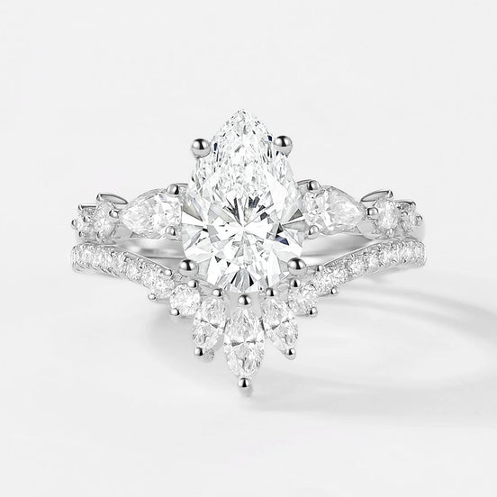 D Color Moissanite Pear Cut Vintage Wedding Ring Set For Bride
