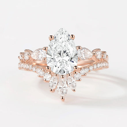 D Color Moissanite Pear Cut Vintage Wedding Ring Set For Bride