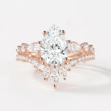 D Color Moissanite Pear Cut Vintage Wedding Ring Set For Bride
