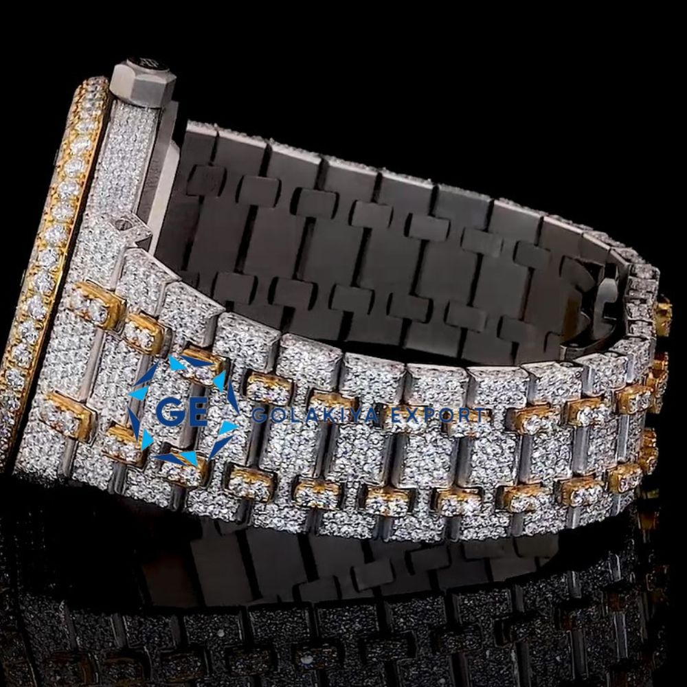 Dual Tone Fully Iced Out Moissanite Diamond Wrist Luxury Watch
