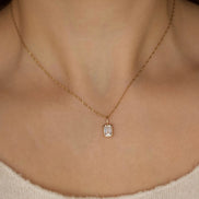 Bezel Set Emerald Cut Solitaire Moissanite Pendant For Women