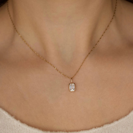 Bezel Set Emerald Cut Solitaire Moissanite Pendant For Women