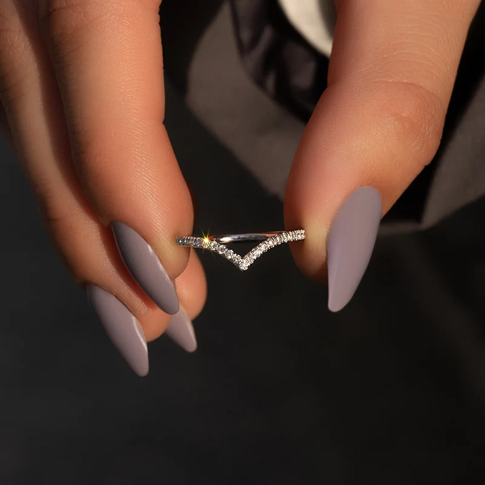 Chevron Style Round Cut Moissanite Eternity Band