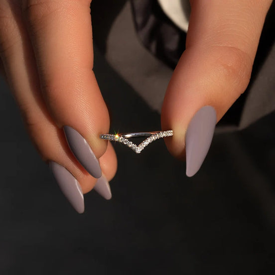 Chevron Style Round Cut Moissanite Eternity Band