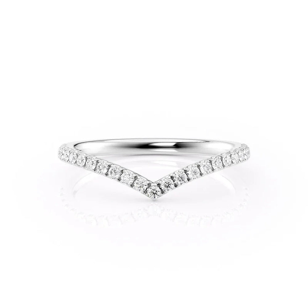 Round Cut Moissanite Diamond Chevron Style Wedding Band