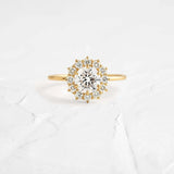 Round Cut Floral Halo Moissanite Engagement Ring