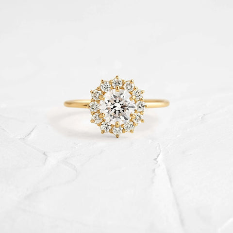 Round Cut Floral Halo Moissanite Engagement Ring