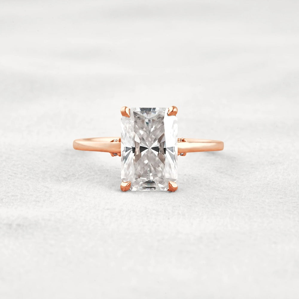 Radiant Cut Hidden Accent Moissanite Engagement Ring