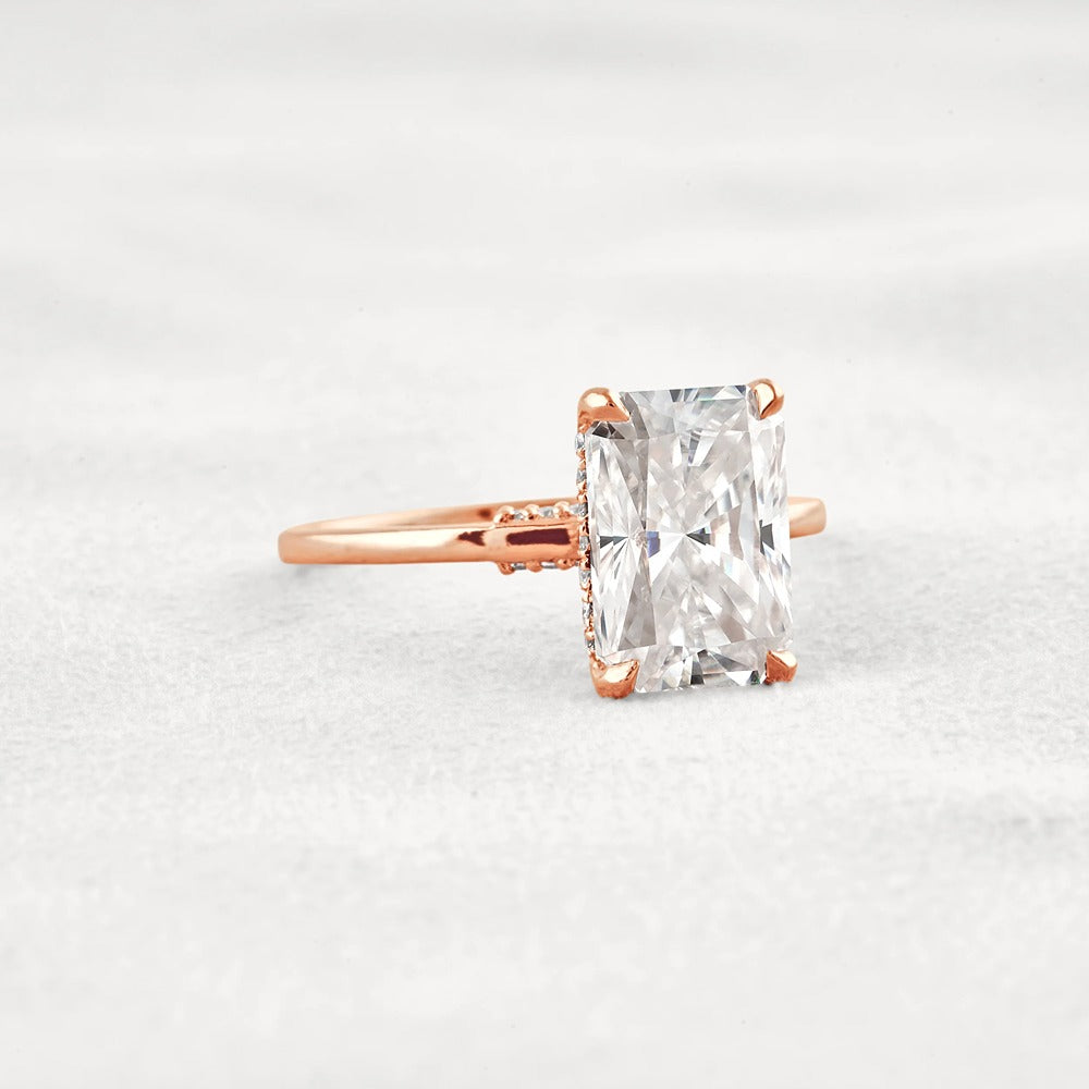 Radiant Cut Hidden Accent Moissanite Engagement Ring
