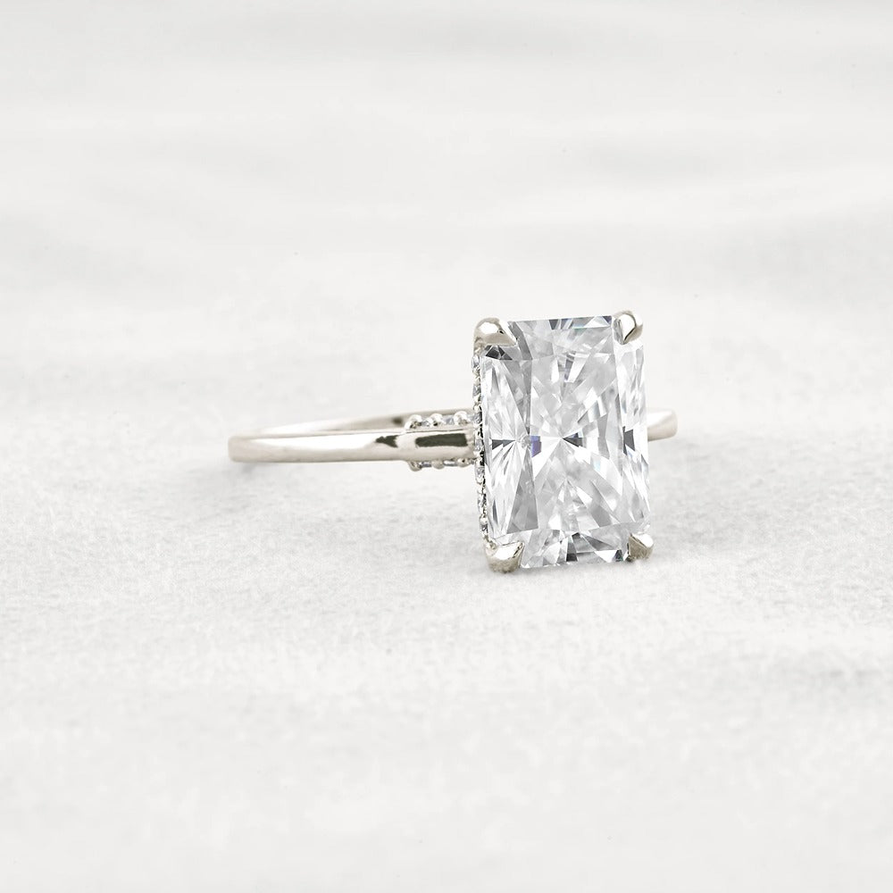 Radiant Cut Hidden Accent Moissanite Engagement Ring