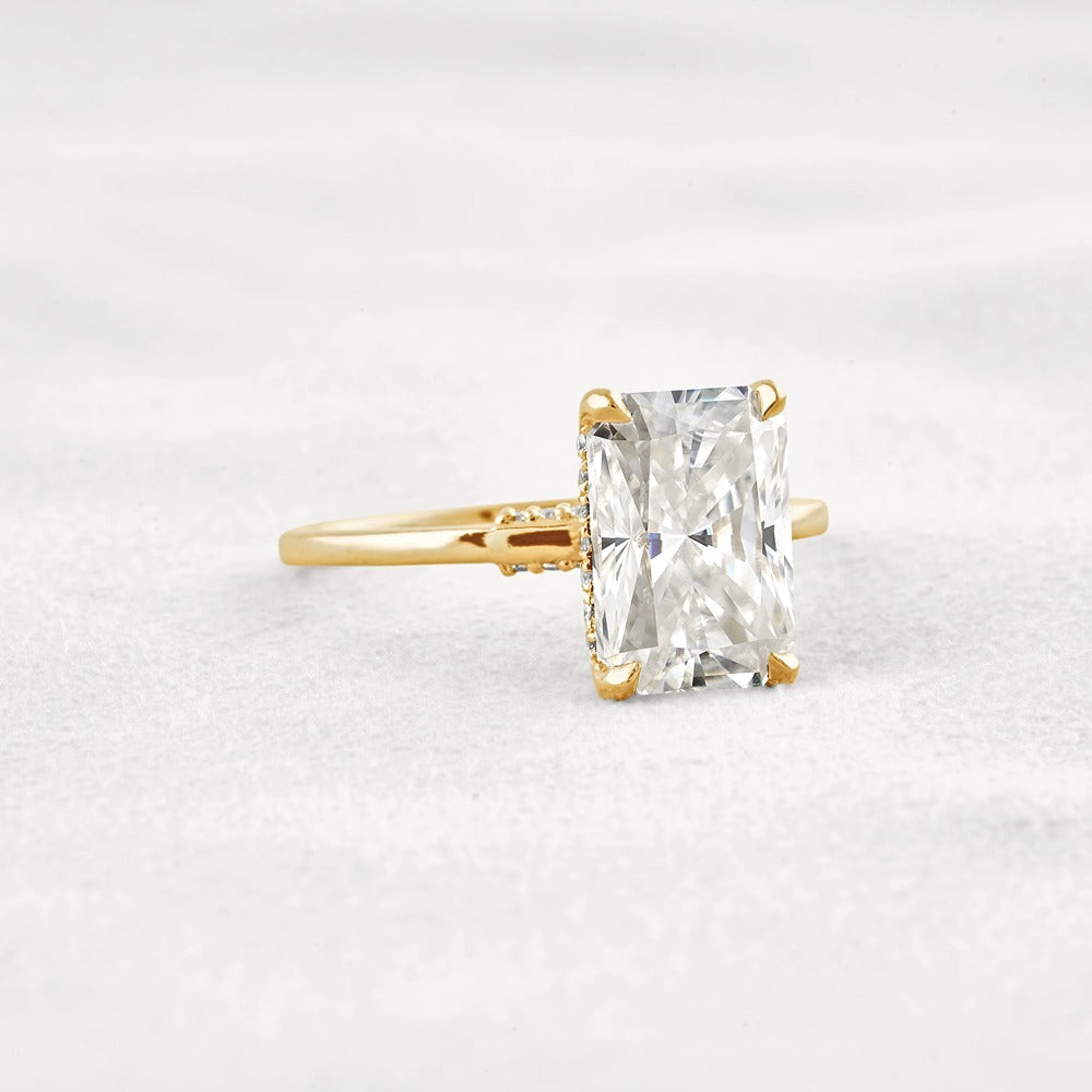 Radiant Cut Hidden Accent Moissanite Engagement Ring