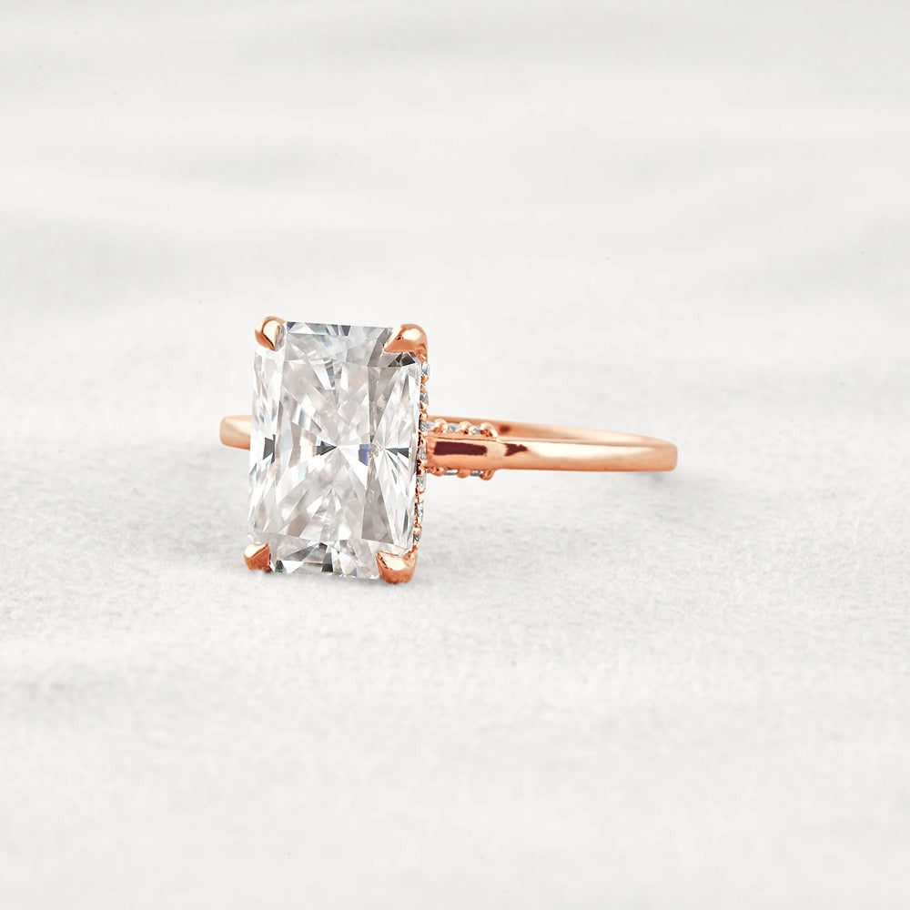 Radiant Cut Hidden Accent Moissanite Engagement Ring