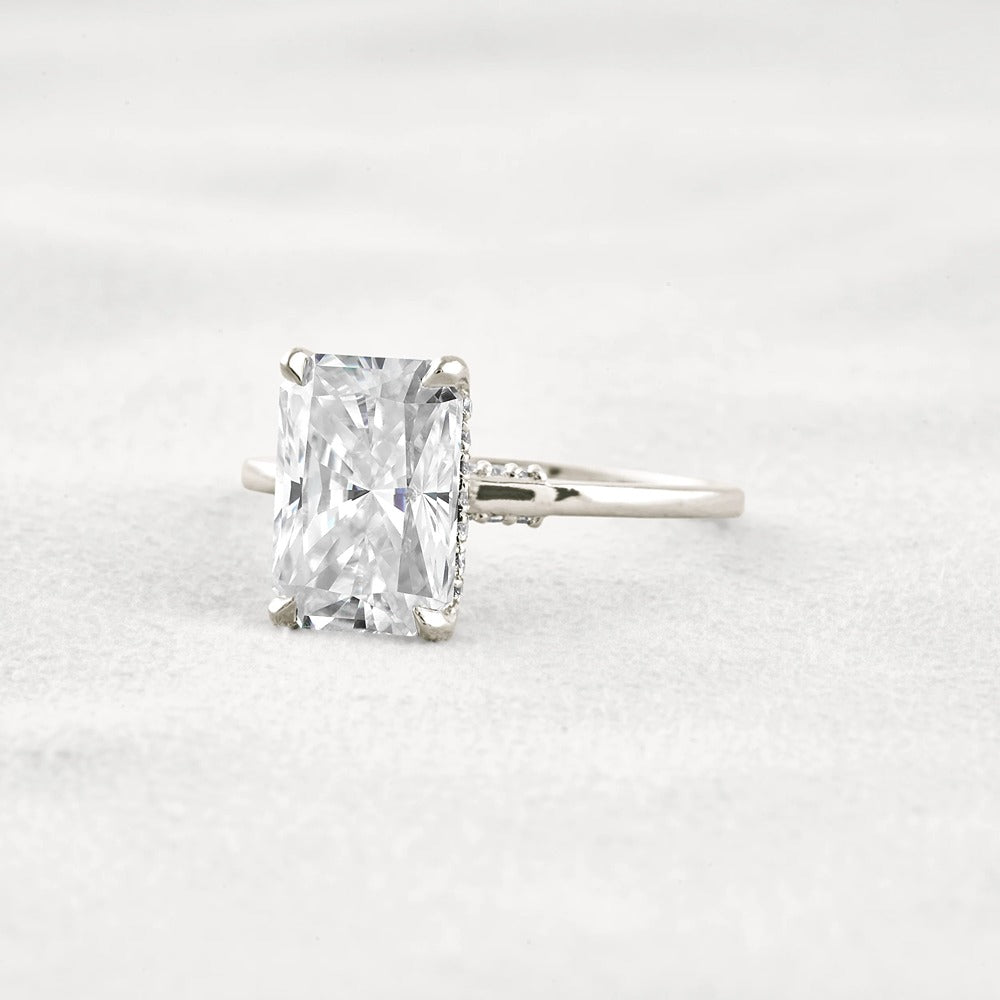 Radiant Cut Hidden Accent Moissanite Engagement Ring