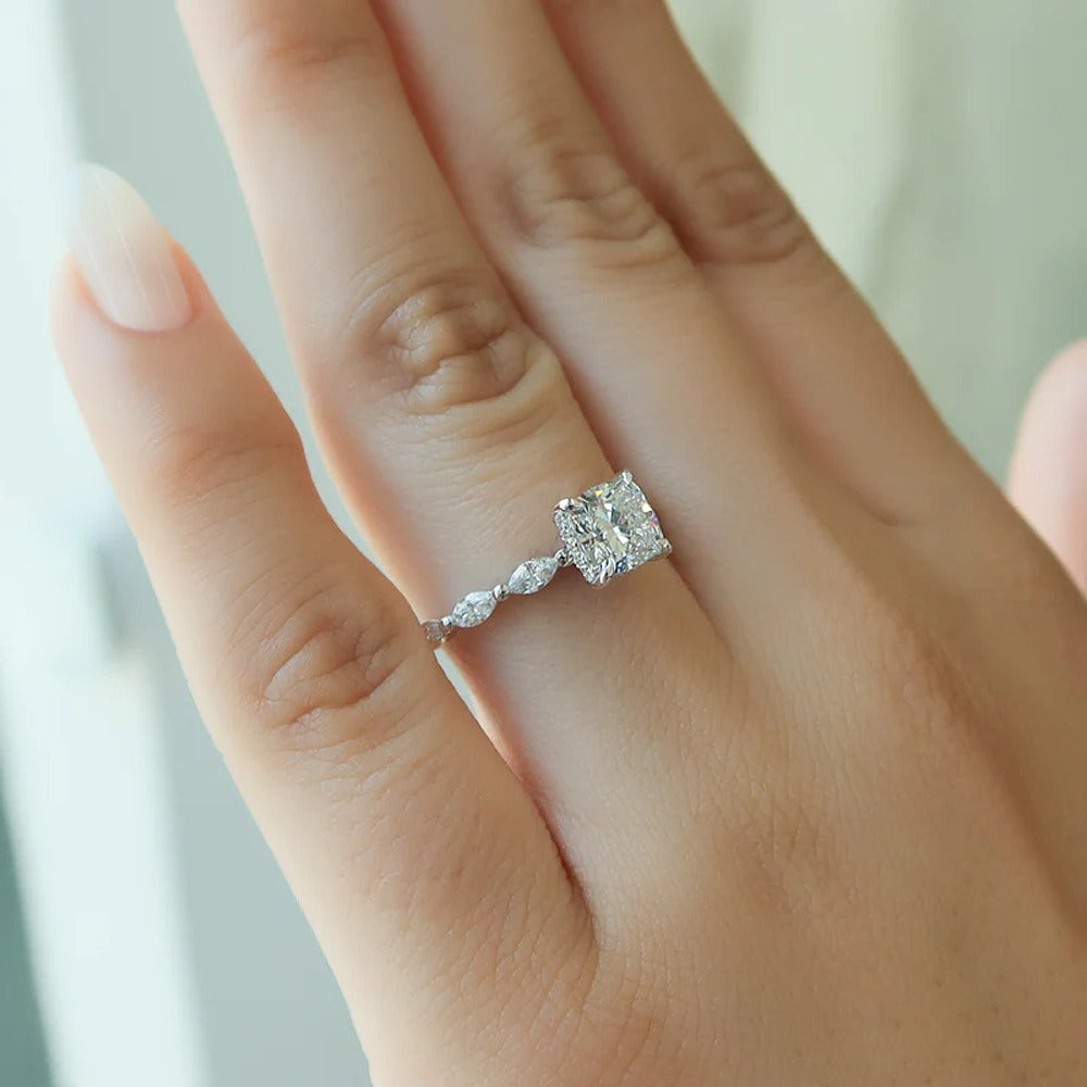 Hidden Halo Moissanite Cushion Cut Engagement Ring
