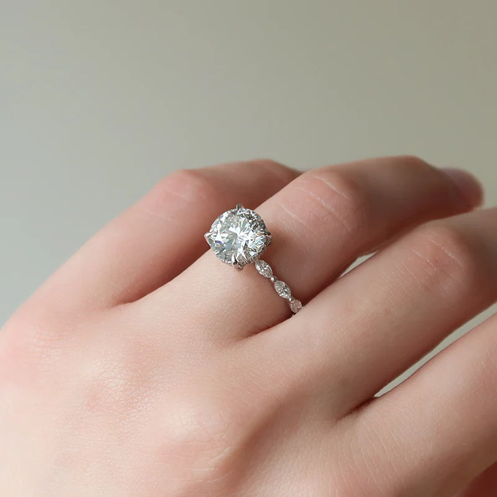Round Cut Hidden Halo Moissanite Engagement Ring