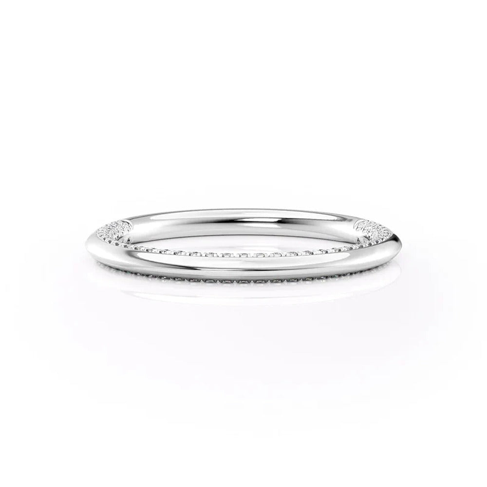 Round Cut Hidden Accent Moissanite Knife Edge Wedding Band