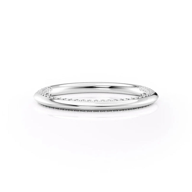 Round Cut Hidden Accent Moissanite Knife Edge Wedding Band