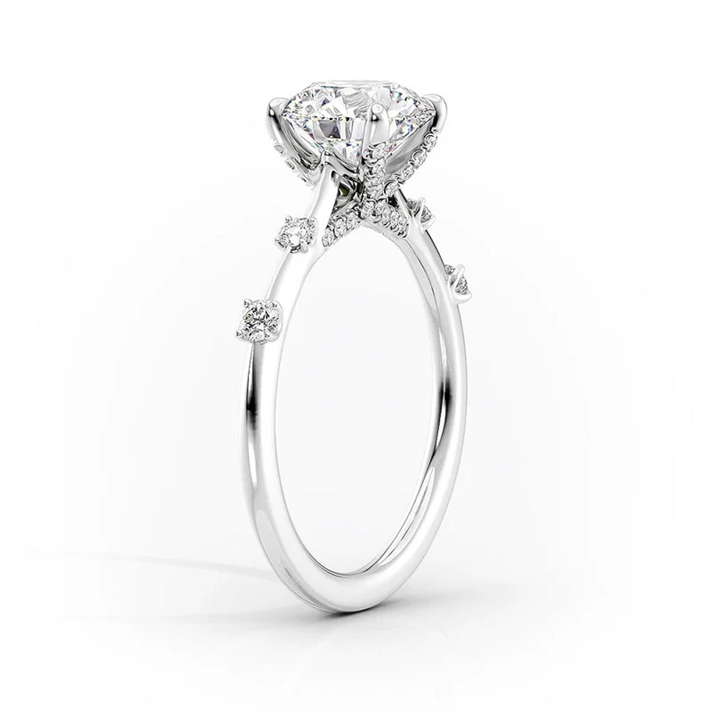 Round Cut Moissanite Unique Hidden Accent Diamond Ring