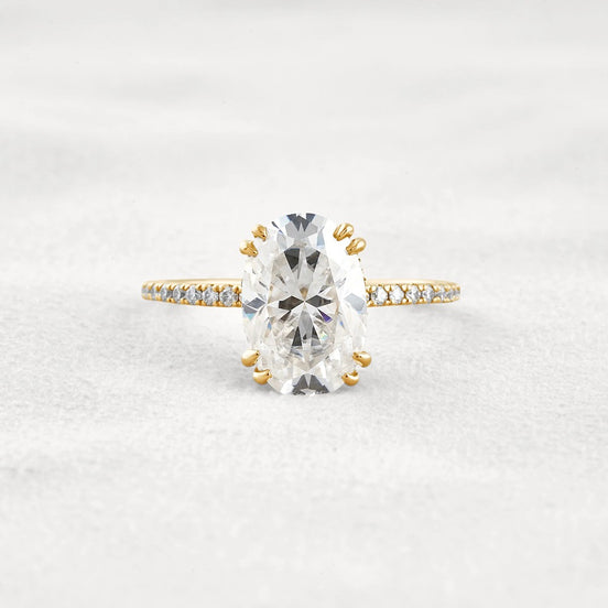 Hidden Halo Oval Cut Moissnaite Engagement Wedding Ring