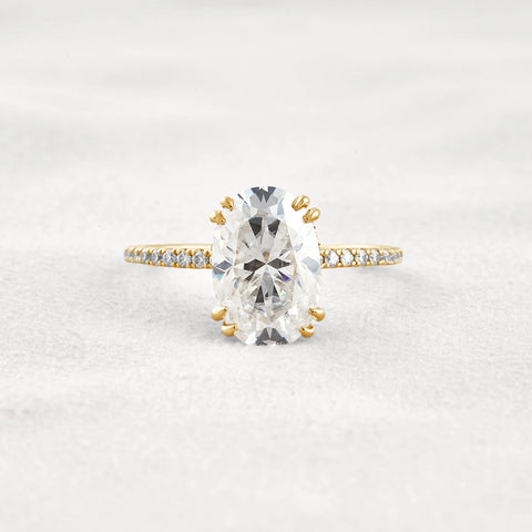 Hidden Halo Oval Cut Moissnaite Engagement Wedding Ring