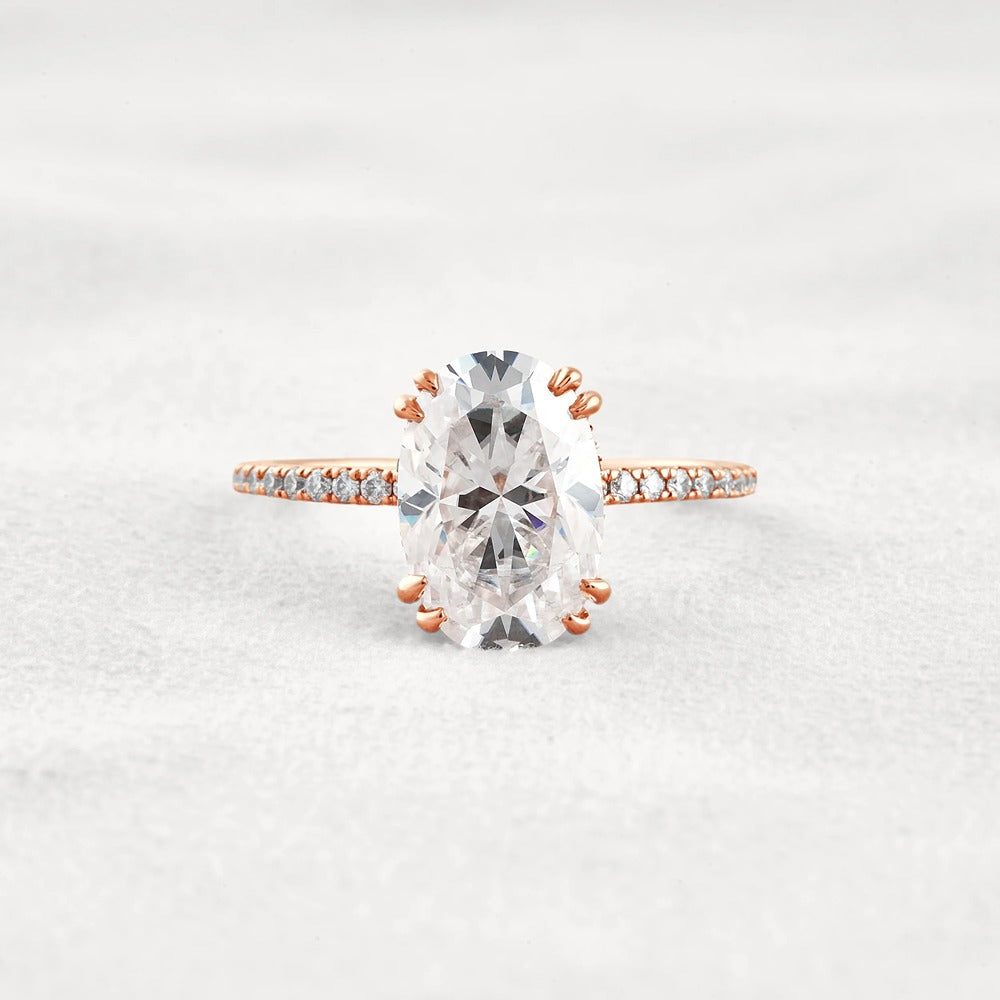 Hidden Halo Oval Cut Moissnaite Engagement Wedding Ring