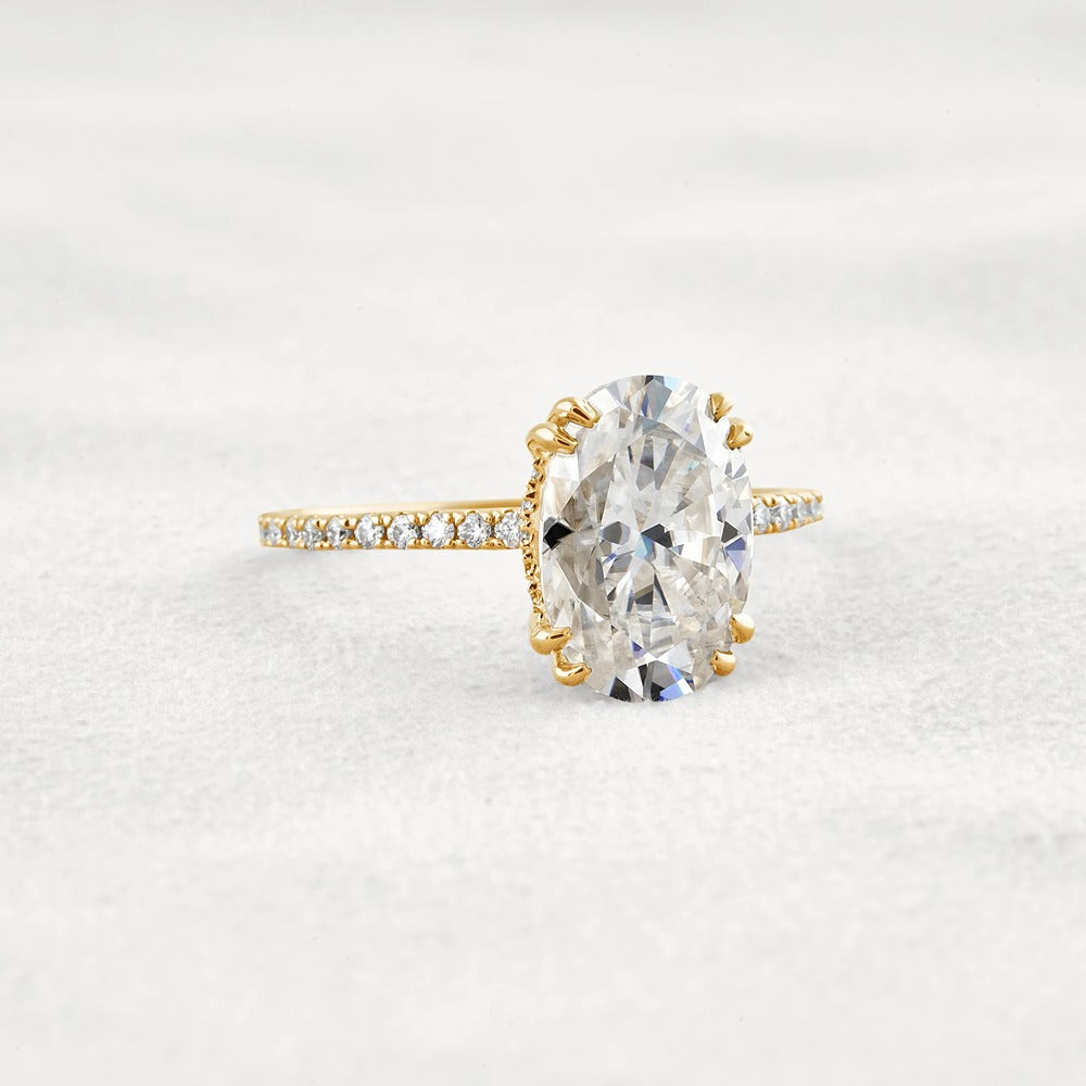 Hidden Halo Oval Cut Moissnaite Engagement Wedding Ring
