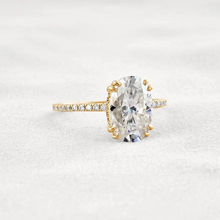 Hidden Halo Oval Cut Moissnaite Engagement Wedding Ring