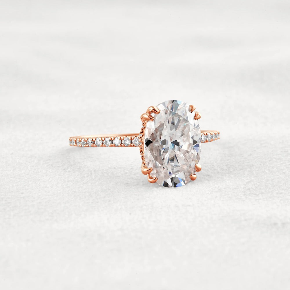 Hidden Halo Oval Cut Moissnaite Engagement Wedding Ring