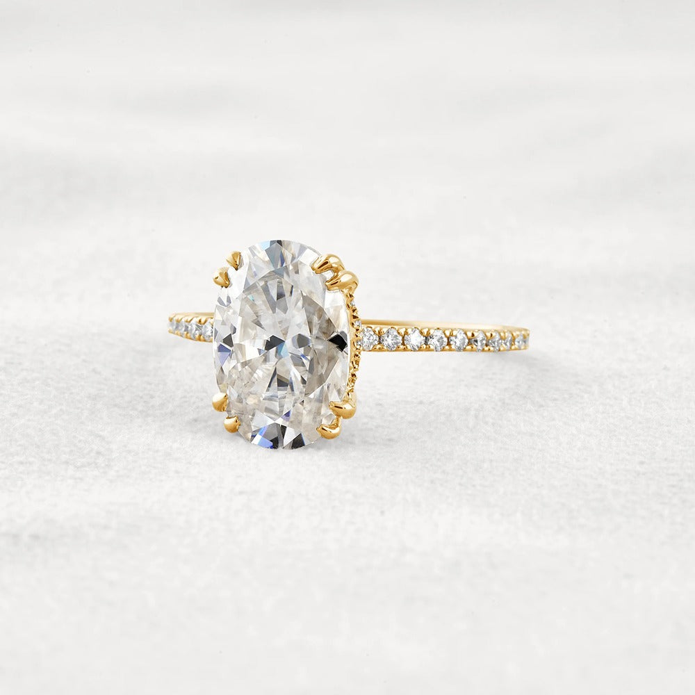 Hidden Halo Oval Cut Moissnaite Engagement Wedding Ring