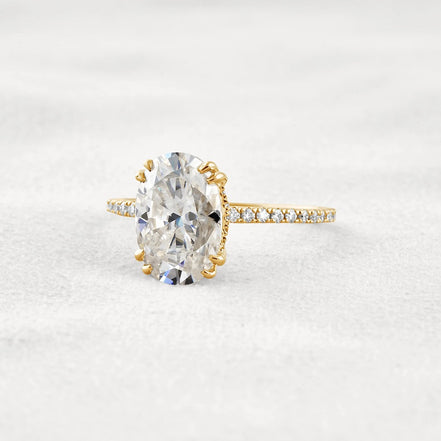 Hidden Halo Oval Cut Moissnaite Engagement Wedding Ring