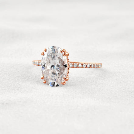 Hidden Halo Oval Cut Moissnaite Engagement Wedding Ring