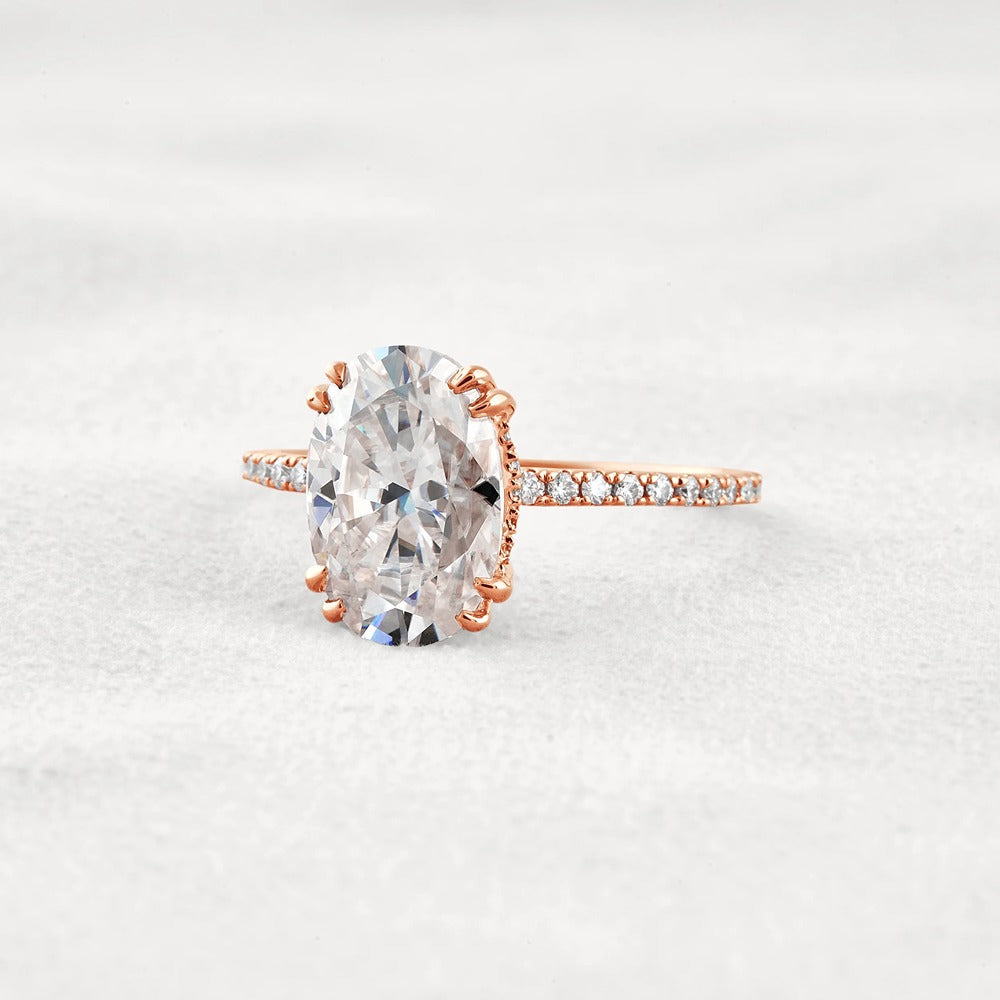 Hidden Halo Oval Cut Moissnaite Engagement Wedding Ring
