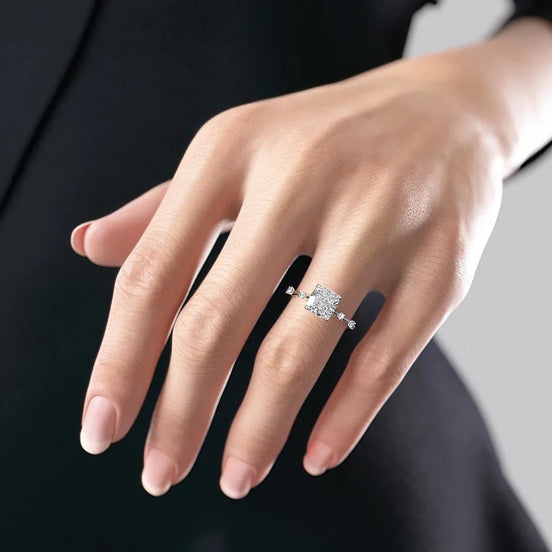 Moissanite Hidden Accent Cushion Cut Wedding Ring